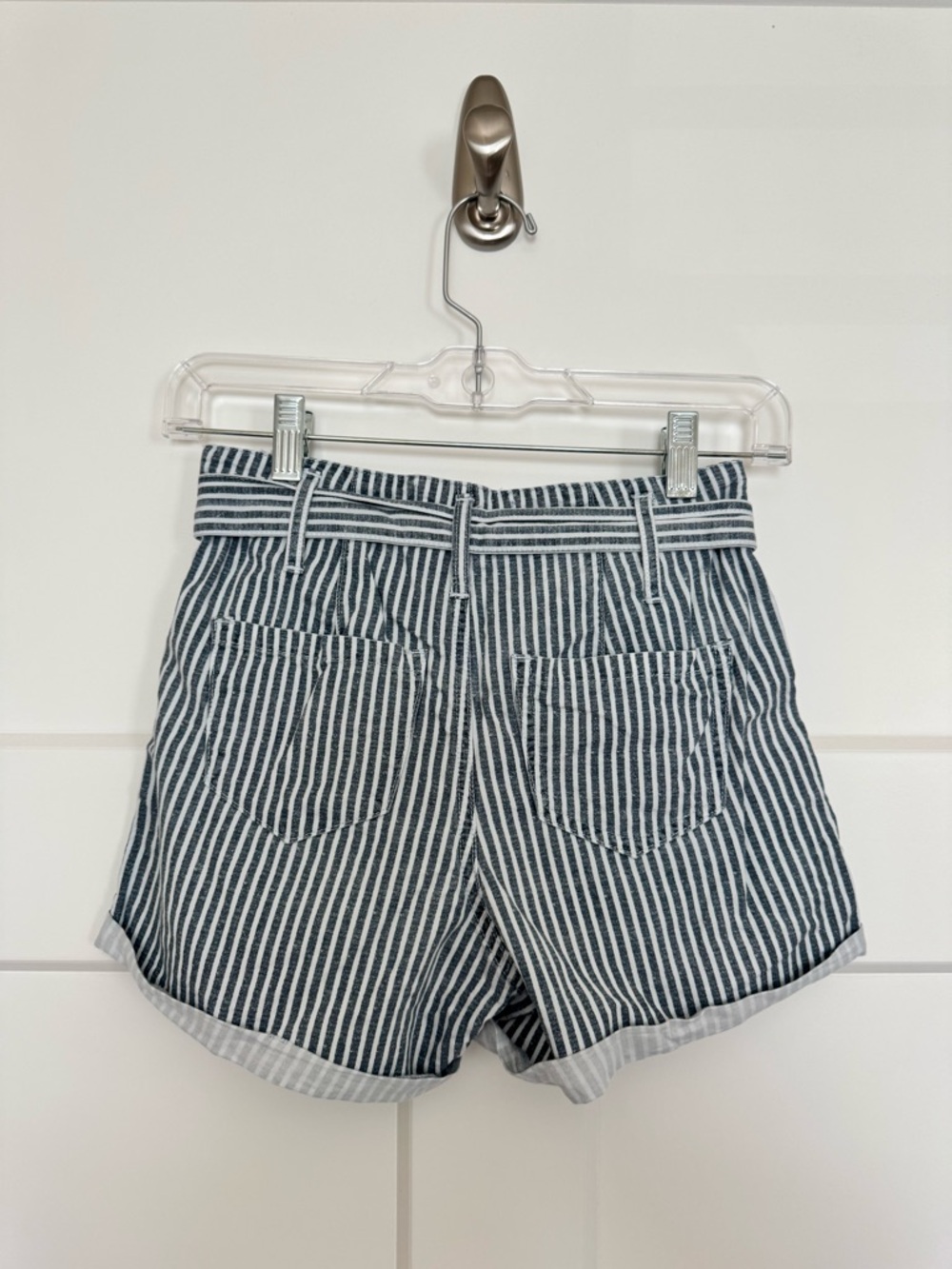 abercrombie kids Blue White Striped Paperbag Waist Belted Shorts Size 11 / 12 - Picture 15 of 15